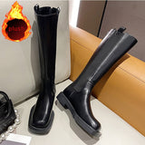 Niulatu Boots Women Zipper Leather Shoes 2025 Autumn Thick Bottom Platform Ladies Knee High Boots Elegant Fashion Female Footwear DJSE