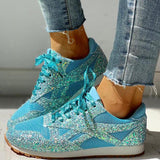 Niulatu Women's Sneakers Flat Vulcanized Shoes Woman Lace up Bling Ladies Platform Female Casual Fashion Spring Women Footwear DJSE