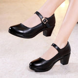 Niulatu 33-43 Women's Platform Shoes Square Heel Spring 2025 Black White Red Soft Leather Med Heels Pumps Office Mother Dance DJSE