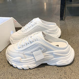 Niulatu sandals colorful shoes ladies 2025lazy new platform shoes wear fashionable leather popular shoes Baotou half slippers DJSE