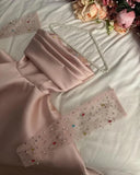 Niulatu A line Sweetheart Satin Pink Ruffles Long Prom Dress Evening Dresses HZ1110