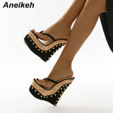 Niulatu Shoes Summer Flock Wedges Party Fashion Classics Big Yards Modern Thong Beach Mules Sandalias Platform Geometric DJSE