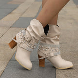 Niulatu Boots Women Autumn Winter Retro PU leather Shiny Rivets Heel Half Boots Winter Shoes Women Botines Mujer 2025 DJSE