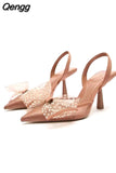 Niulatu Summer Bow High Heels For Women Fashion Pointed Toe Heeled Slingback Pumps Female Elegant Wedding Stiletto Shoes DJSE