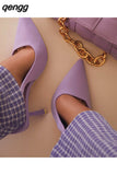 Niulatu Women Free Shipping Spring New Slingback Matal Buckle Ladies Elegant Med Heel Brand Pointed Toe Slip On Stiletto Shoes DJSE