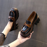 Niulatu Leather Women autumn Loafers Woman Chunky Platform Loafer Shoes Woman Mixed Colors Thick Heel Pumps for Women DJSE