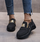 Niulatu Women Sneakers Slip on Zipper Thick Bottom Solid Color Vulcanized Shoes Casual Wedge Walking Flats Zapatillas De Mujer DJSE