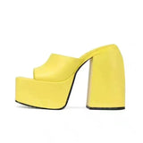 Niulatu square head open-toed fish mouth solid color one-line buckle women's slippers women shoes high heel DJSE