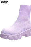 Niulatu Couple Sock Shoes Women Thick-soled Casual fly woven mesh Knitted Short Boots female Floater sneakers women s DJSE
