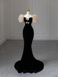 Niulatu Mermaid Velvet Puff Sleeve Bow Prom Dress Elegant Evening Dress HZ1007