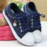 Niulatu Women Canvas Chain Metal Lace Vulcanized Female Summer Lace-up Breathable Fashion Shoes Ladies New Casual Comfort Flat DJSE