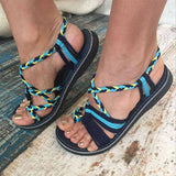 Niulatu Shoes Woman Sandals Color Matching Rope Knot Beach Toe Sandals Fashion Comfortable Women Plus Size Shoes DJSE