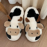 Niulatu Cotton Warm Home Slippers Women's Winter Anti-Skid Thick Bottom Plush Indoor Household Shoes Lovely Cow Animal Slipper DJSE