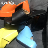 Niulatu square head open-toed fish mouth solid color one-line buckle women's slippers women shoes high heel DJSE