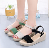 Niulatu 32-43 Crystal Buckle Med Heels Platform Shoes Women Summer 2025 Casual Beach Wedge Sandals Mother DJSE