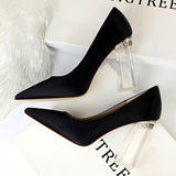 Niulatu Shoes Clear Crystal Woman Pumps Silk High Heels Shoes Sexy Wedding Shoes Women Heels Party Shoes Female Plus Size 41 42 DJSE