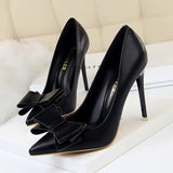 Niulatu Shoes Pink Heels Woman Blue Sweet Bow Women White High Heels Matte Leather Pumps Thin Heel Pointed Ladies high heels DJSE