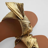 Niulatu Slip On Bowknot Women Pleated Sandals Slides Summer Flat Low Heel Casual Slip On Gold Leisure Open Toe Shoes Size 43 DJSE