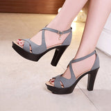 Niulatu 32-43 Block High Heels Gladiator Sandals Women Shoes Suede 2025 Summer Sexy Platform Shoes for Office Dance Model DJSE