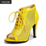 Niulatu Women's Sandals Summer Comfort High Quality Air mesh Peep Toe Shoes Fashion Sexy High Heels Dancing Shoes Plus Size 47 DJSE