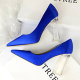 Niulatu Shoes Clear Crystal Woman Pumps Silk High Heels Shoes Sexy Wedding Shoes Women Heels Party Shoes Female Plus Size 41 42 DJSE