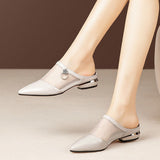Niulatu Women Summer Slippers Pointed Toe Thick Heel Hollow Mesh Sandals Slip On Ladies 2025 Fashion Slides Female Casual Shoes DJSE