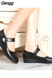 Niulatu Women's Black Working Shoes Mother Shoe Soft Sole Comfortable Mid-heel Single Shoes Non-slip Leather Shoes for Middle-aged Women DJSE
