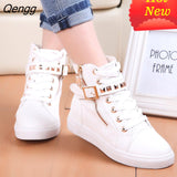 Niulatu High Top Black White Boots Shoes Women Casual Platform Vulcanized Flats Shoes PU Leather Sneakers Zapato Mujer DJSE