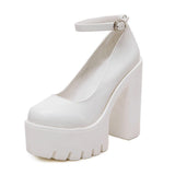 Niulatu Women's High Heels Fashion Round Toe Chunky Heel Mary Jane Shoes Platform Waterproof Buckle Casual Shoes Sapato Salto Alto DJSE