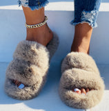 Niulatu Fashion Modern Slippers Women Winter Outdoor Fur Slides Fluffy Furry Shoes Ladies Flat Platform Footwear Cozy Celebrities DJSE