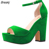 Niulatu Ankle Strap Sandal 12cm Women Pumps Sexy Peep Toe Square High Heels Woman Shoes Flock Platform Wedding Shoes DJSE