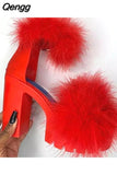 Niulatu Sandals High Heels with Fur Female Platform Pumps Women Ankle Strap Women's Wedge Shoes 2025 Summer DJSE