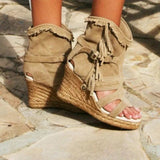 Niulatu Sandals Summer 34-43 plus Size Women's Shoes platform Wedge Tassel Shoes closed Toe fish mouth Women's Shoes DJSE