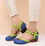 Niulatu Cute Mary Janes Pumps Women Cutout Rome Round Toe Casual Office Comfy Summer High Heels Shoes Chunky Heels Pumps DJSE