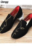 Niulatu Men's Fashion Suede Leather Loafers Mens Rivets Embroidery Rhinestone Party Flats Man Moccasins Oxfords Casual Shoes DJSE