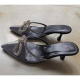 Niulatu Sandals Summer 2025 New Pointed Toe Stiletto Black Sexy Ladies Sandals Rhinestone Sequins Big Size Slippers shoe woman DJSE