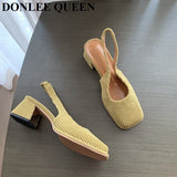 Niulatu Women Shoes Slingbacks Thick Heel Sandals Elegant Pumps For Party Wedding Shoe Square Toe Sandal Slip On Mule Shoe Mujer DJSE