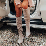 Niulatu Women Shoes Sexy High Pointed Toe Solid Color Slip-On Flock Warm Over The Knee Boots Ladies Mature Party Elegant Boots DJSE