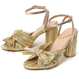 Niulatu Bridal Bowknot Pleated High Heeled Women's Sandals 2025 Design Ankle Strappy Round High Heels Elegant Ladies Shoes DJSE