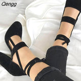 Niulatu Women's Pumps Plus Size 35-43 Women Gladiator Summer High Heels for Party Wedding Shoes Thick Heels Fashion Lace-up Female Black DJSE