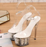 Niulatu Women Sandals High Heels 17cm Fine heel Waterproof Sandals Female Shoes Flowers Platforms 7cm Transparent Crystal Wedding Shoes DJSE