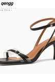 Niulatu 34-39 Women Sandals Genuine Leather High Heels Shoes For Women Summer Ankle Strap Buckle Sexy Stiletto Sandalias DJSE