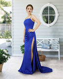 Niulatu Straps Royal Blue Long Prom Dress with Slit and HZ1007