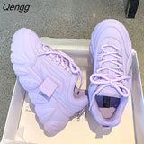Niulatu Spring Bright Purple Chunky Shoes Women's Vulcanized Sneakers Platform Shoes Girls Light Weight Leather PU Sneaker DJSE
