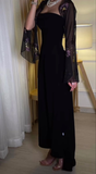 Niulatu A Line Black Strapless Long Prom Dress Formal Evening Dress HZ1007