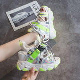 Niulatu Leisure Lady Platform Chunky Sandals Mixed Color Shoes Sports Wedge White Sandals Women High Heel Beach Casual Shoes 34 DJSE