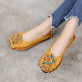 Niulatu 2025 Soft Genuine Leather Flat Shoes Women Flats with Flowers Ladies Shoes Women Designers Loafers Slip On DJSE