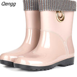 Niulatu Women Short Tube Rain Shoes Adult Water Boots Anti-skid Water Shoes Jelly Rubber Shoes Rain Boots rtg5 DJSE