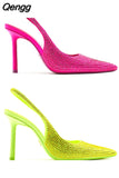 Niulatu female 2025 new summer red stiletto pointed high heels fashion rhinestone bright single shoes women sandals DJSE