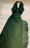 Niulatu Green Chiffon Halter Long Prom Dress Glitter Evening Dress HZ1007